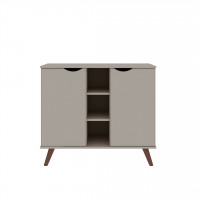 Manhattan Comfort 16PMC6 Hampton 39.37 Buffet Stand Cabinet with 7 Shelves and Solid Wood Legs in Off White